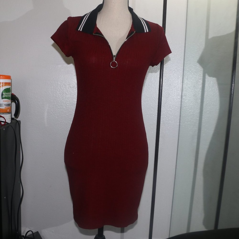 Wild Fable Ribbed Zipper Polo Mini Dress